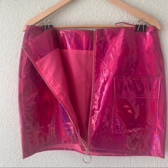 NWT Carmar Los Angeles Metallic Pink Zipper Skirt - Picture 7 of 12